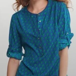 Banana Republic Women's Bird Print Blouse - Tanzanite Gem/Size XS